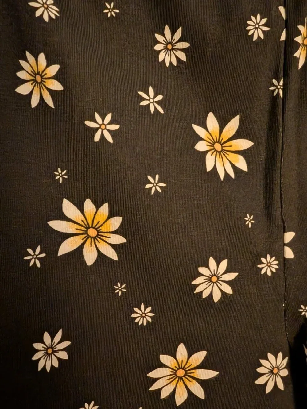 Women's No Boundaries Black Leggings w/Yellow Flowers & Elastic Waist - Size XL